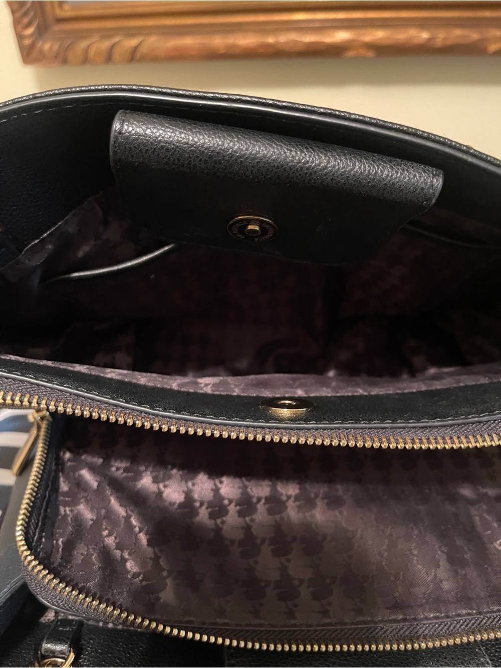Karl Lagerfeld Black Leather Tote with Gold Stud Chevron & Chain Straps - Picture 5 of 14
